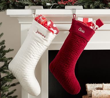 Personalized Channel Quilted Velvet Stockings | Pottery Barn (US)