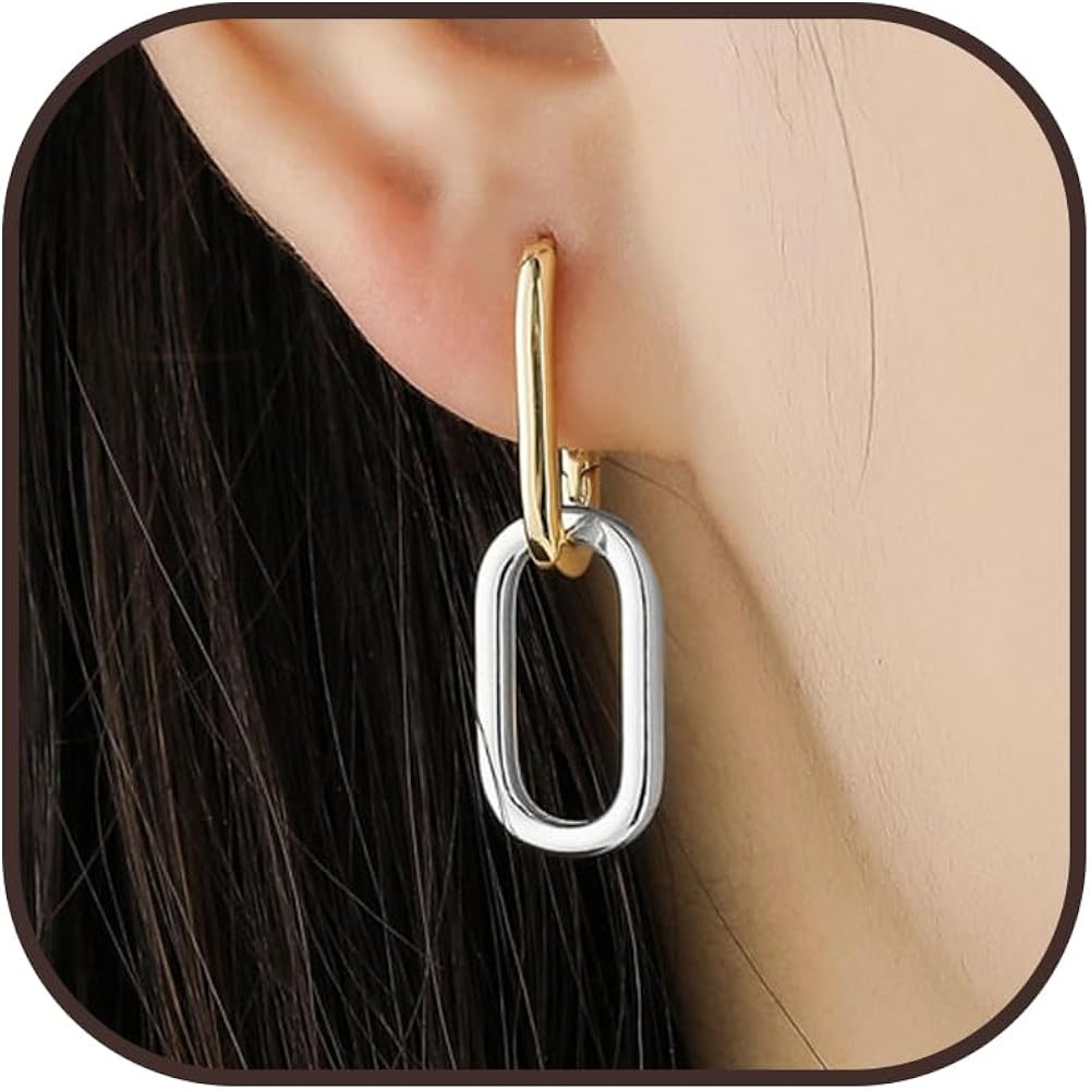 Two Tone Earrings for Women Paperclip Earrings for Women Silver and Gold Earrings Mixed Metal Ear... | Amazon (US)