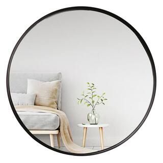 Mirrorize Canada 34 in. DIA Black Metal Framed Round Large Mirror | The Home Depot
