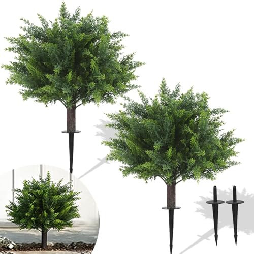 24.5 Inch Set of 2 Artificial Cypress Topiary Trees,UV Resistant Shrubs,Artificial Topiary for Outdoors with Ground Spike for Spring Porch Decor | Amazon (US)
