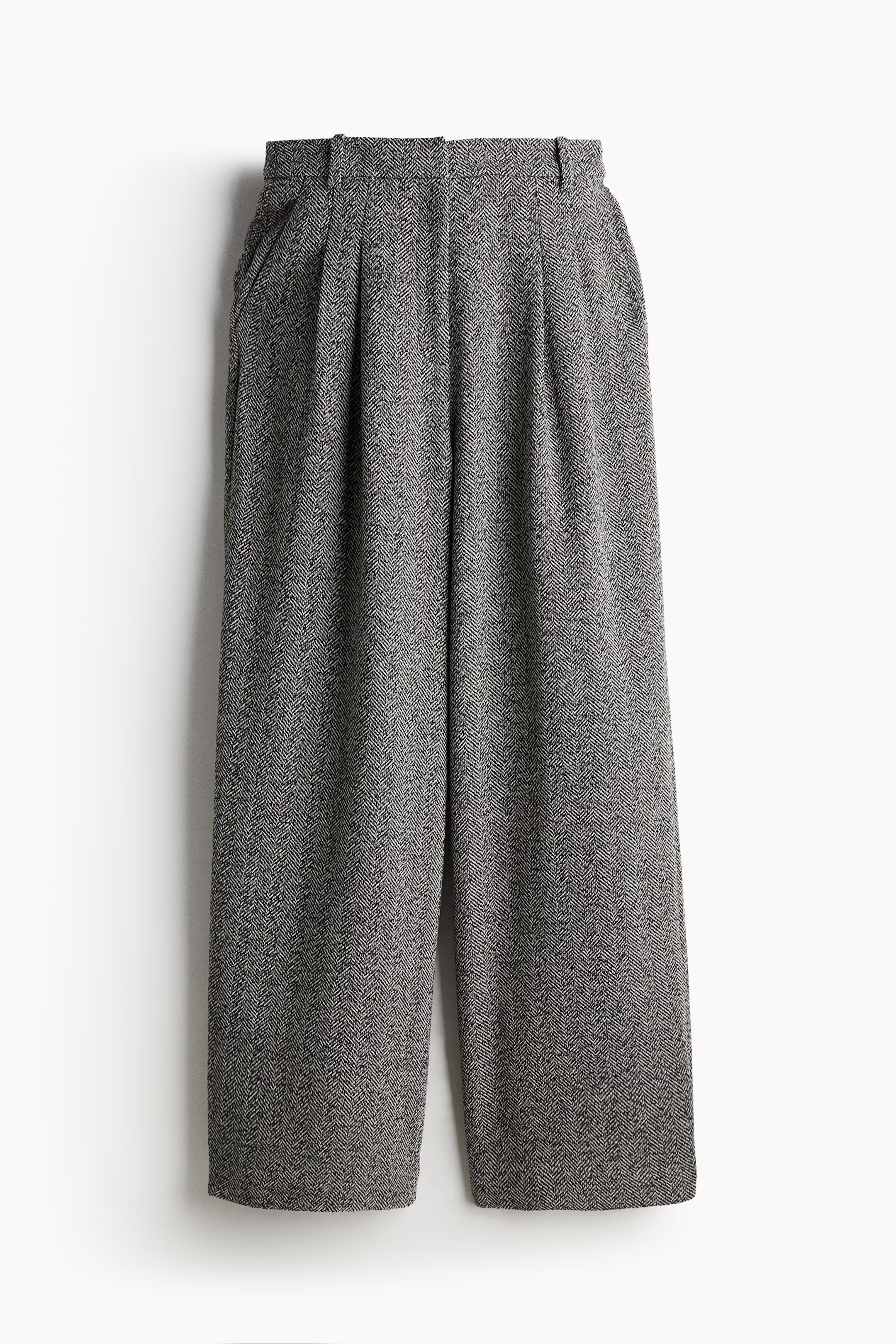 Wide trousers - High waist - Long - Grey/Herringbone-patterned - Ladies | H&M GB | H&M (UK, MY, IN, SG, PH, TW, HK)