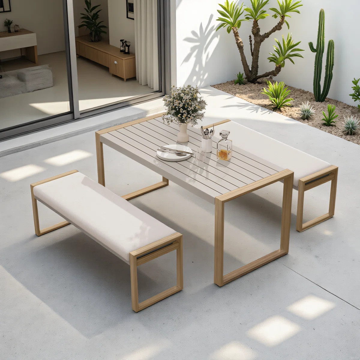 3-Piece Outdoor Dining Set with Faux Wood Finish for 4 People | Wayfair North America
