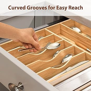 Umilife Bamboo Kitchen Drawer Organizer, 13 Inch Silverware Utensil Tray Holder, Extra Deep Groov... | Amazon (US)