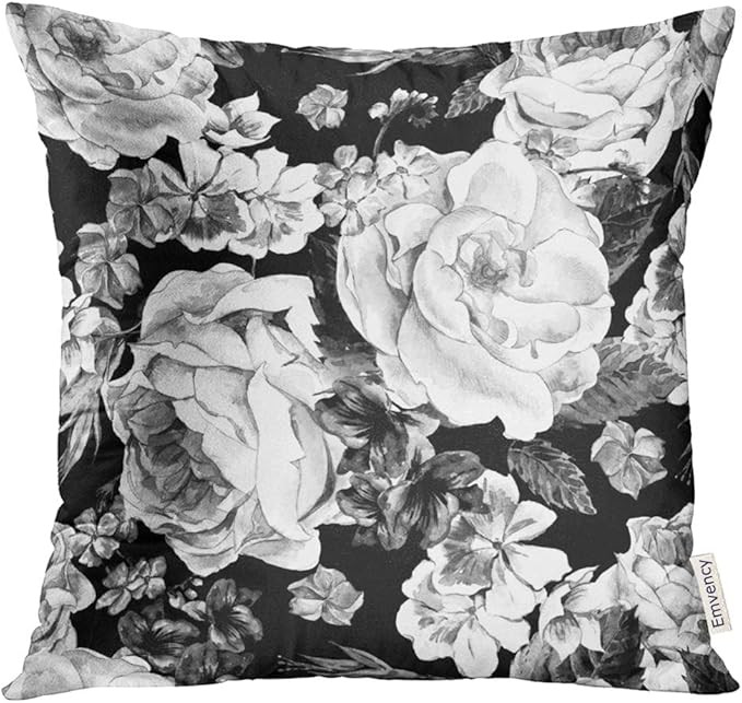 Emvency Throw Pillow Cover Black and White with Floral Bouquet of Roses Daisy Blue Wild Flowers i... | Amazon (US)