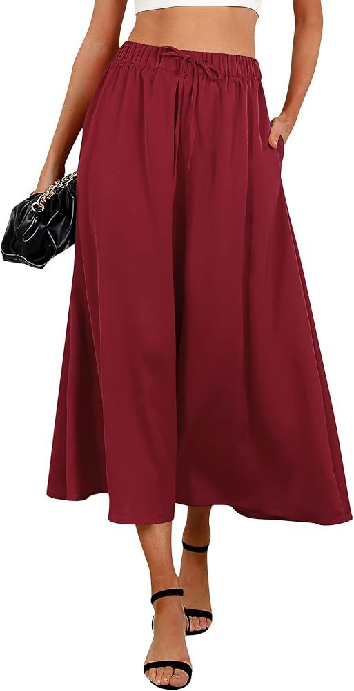 Ezcosplay Women Summer Beach Flowy A line Long Skirt Casual Bohemian Tiered Maxi Skirt with Pockets | Amazon (US)