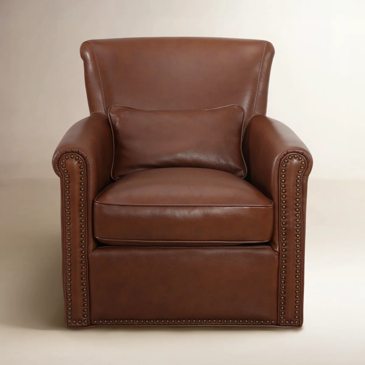 Middleborough Genuine Leather Rolled Arm Swivel Club Chair | Birch Lane