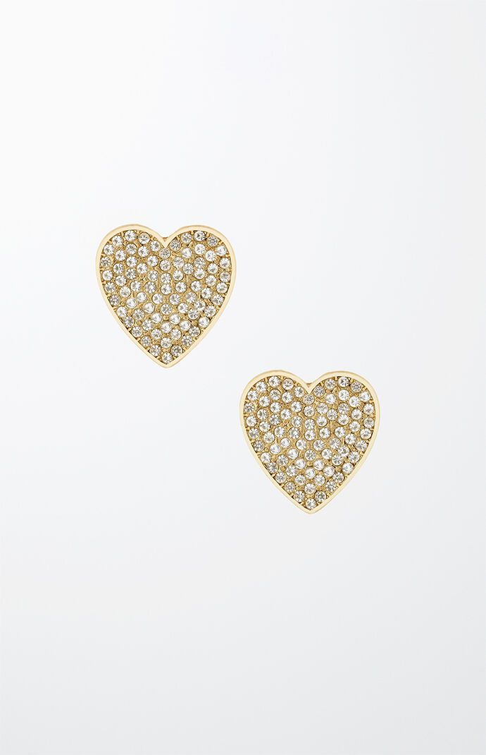 Ettika Womens Love on Down Crystal Heart Earrings - Gold | PacSun
