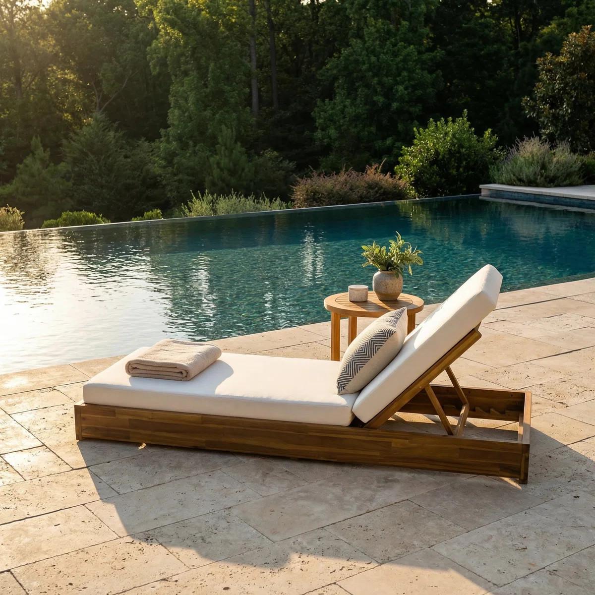 Leite 79" Long Reclining Outdoor Acacia Chaise Lounge Set with Cushions | Wayfair North America