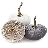 6.25 Inch Large Velvet Pumpkins, SET of 3: Gray, Ivory, Taupe; Home Decor, Holiday Mantle Decor, Cen | Amazon (US)