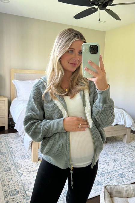 Jacket: small 
Lululemon tank: 6 (sized up for bump)
Align leggings: 6 (sized up for bump)
Bump friendly athleisure. Casual outfit. Pregnancy style  

#LTKstyletip #LTKbump #LTKSeasonal