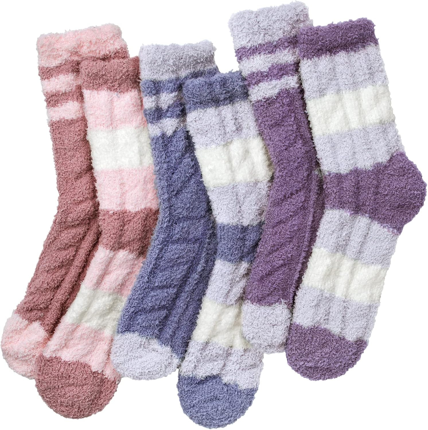 6 Pairs Womens Cozy Soft Fuzzy Socks - Fluffy Crew Slipper Socks | Amazon (US)