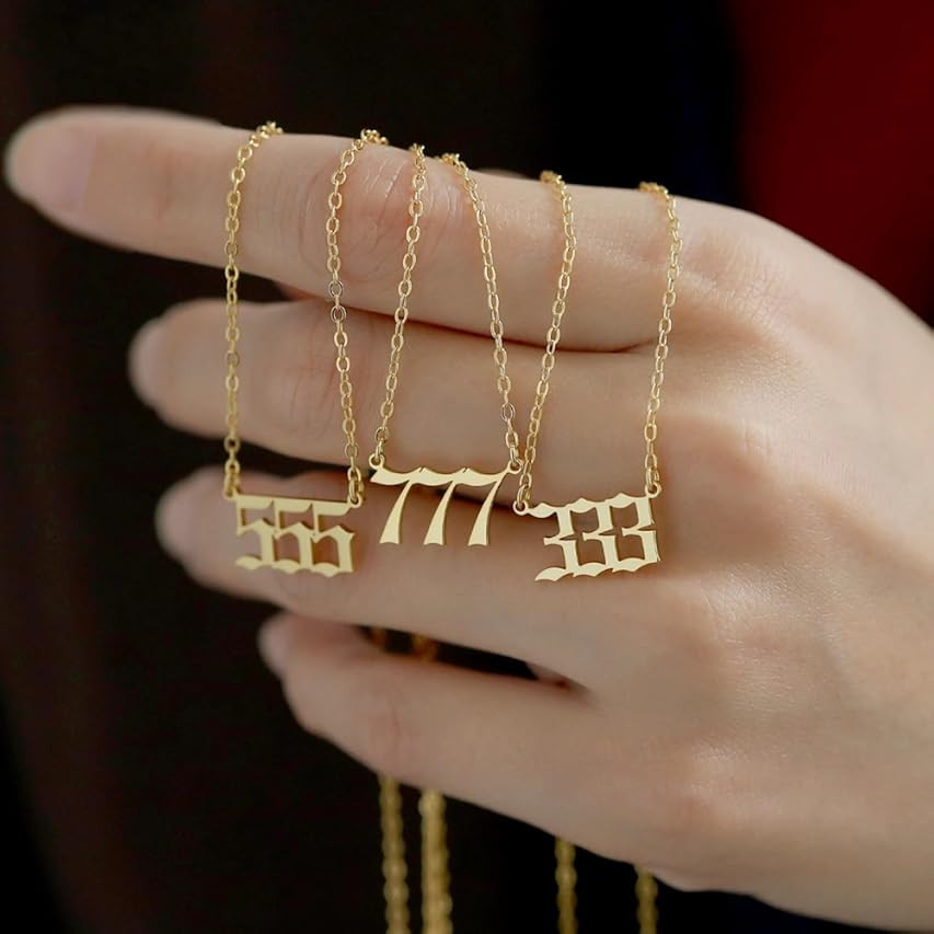 Angel Number Necklace For Women, 18K Gold Plated Dainty 111 222 333 444 555 666 777 888 999 Pendants | Amazon (US)