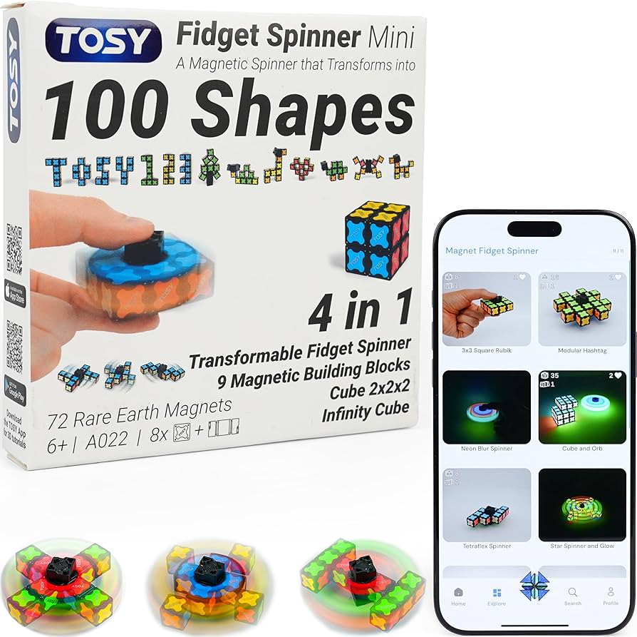 TOSY Magnet Fidget Spinner Mini - 8 Blocks, 3 in 1 Toy: Transformable Fidget Spinner, Infinity Cu... | Amazon (US)