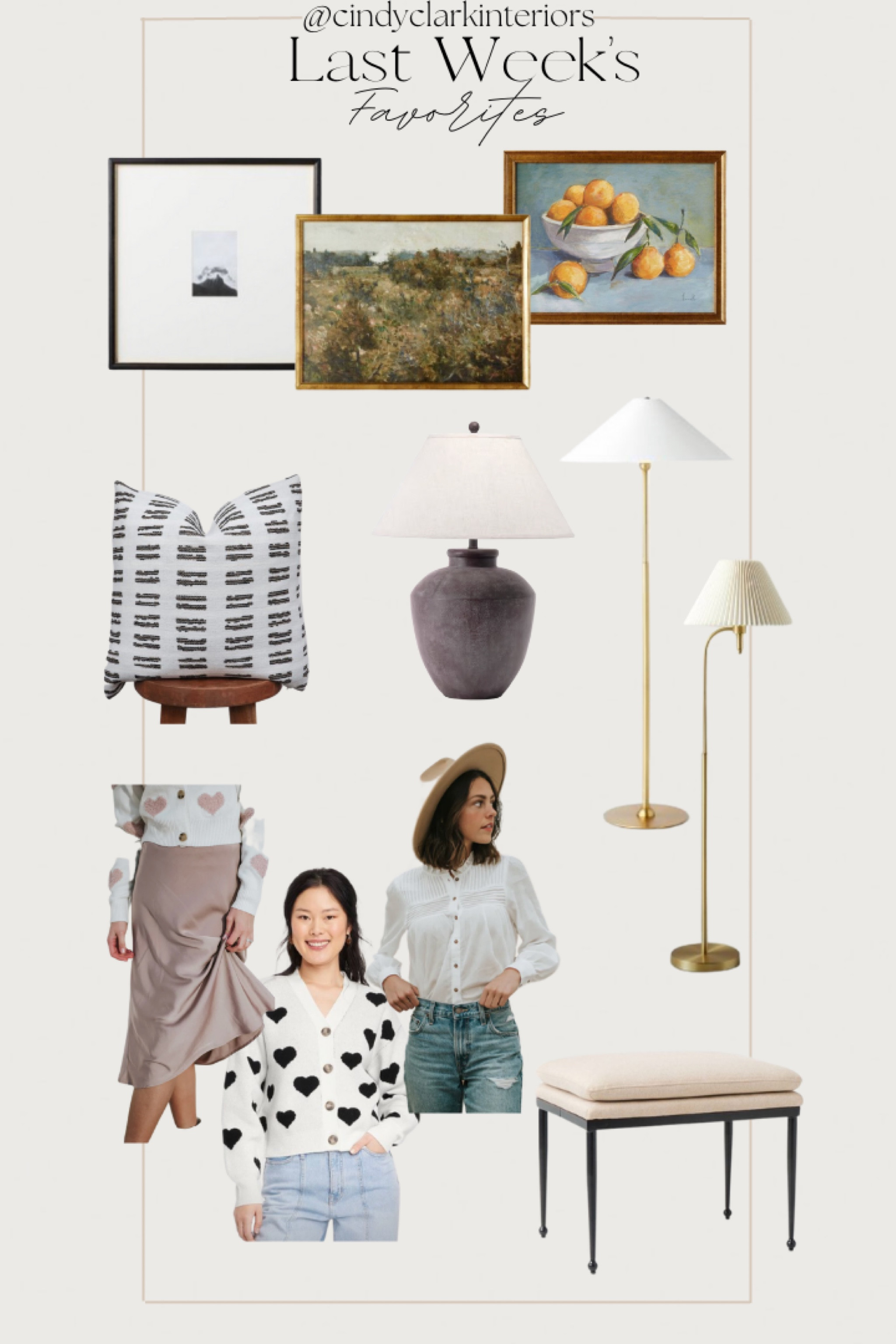All of last weeks favorites in one place! 

Lamp, art, ottoman stool, shirt, valentines sweater, white top

#LTKhome
