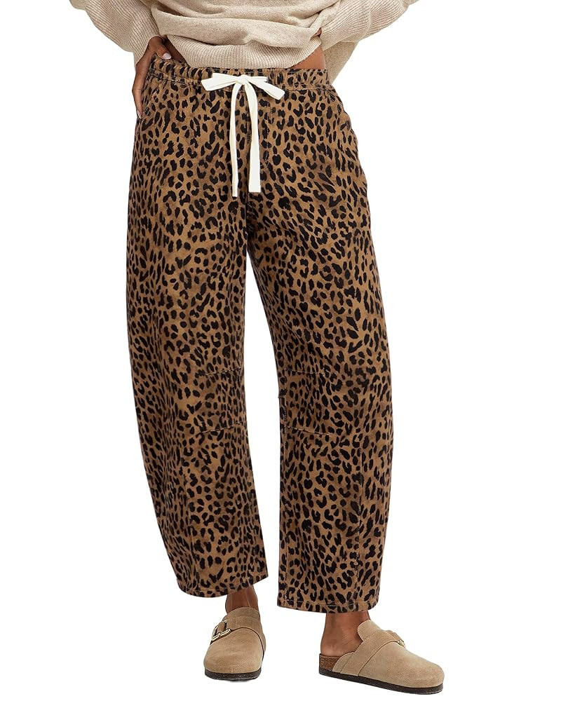 GRAPENT Barrel Jeans for Women Trendy High Waisted Pull On Wide Leg Cropped Leopard Cheetah Print... | Amazon (US)