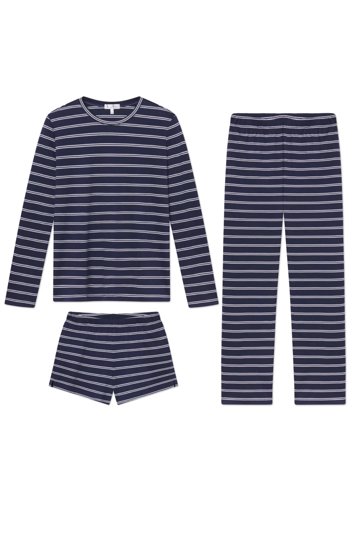 Pima Crew Long Sleeve Bundle in English Navy Tidal Stripe | Lake Pajamas