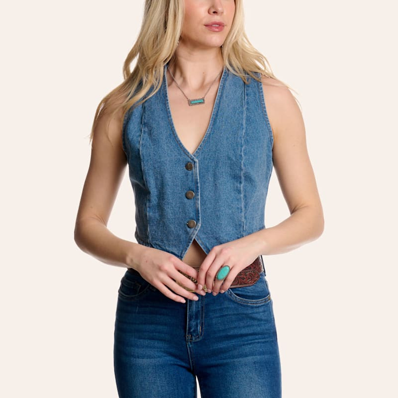 Double Zero Women's Light Wash Denim Vest | Cavender's