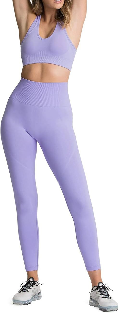 HAODIAN Women's Yoga Outfits 2 Piece High Waisted Leggings with Sports Bra Gym Clothes Sets | Amazon (US)