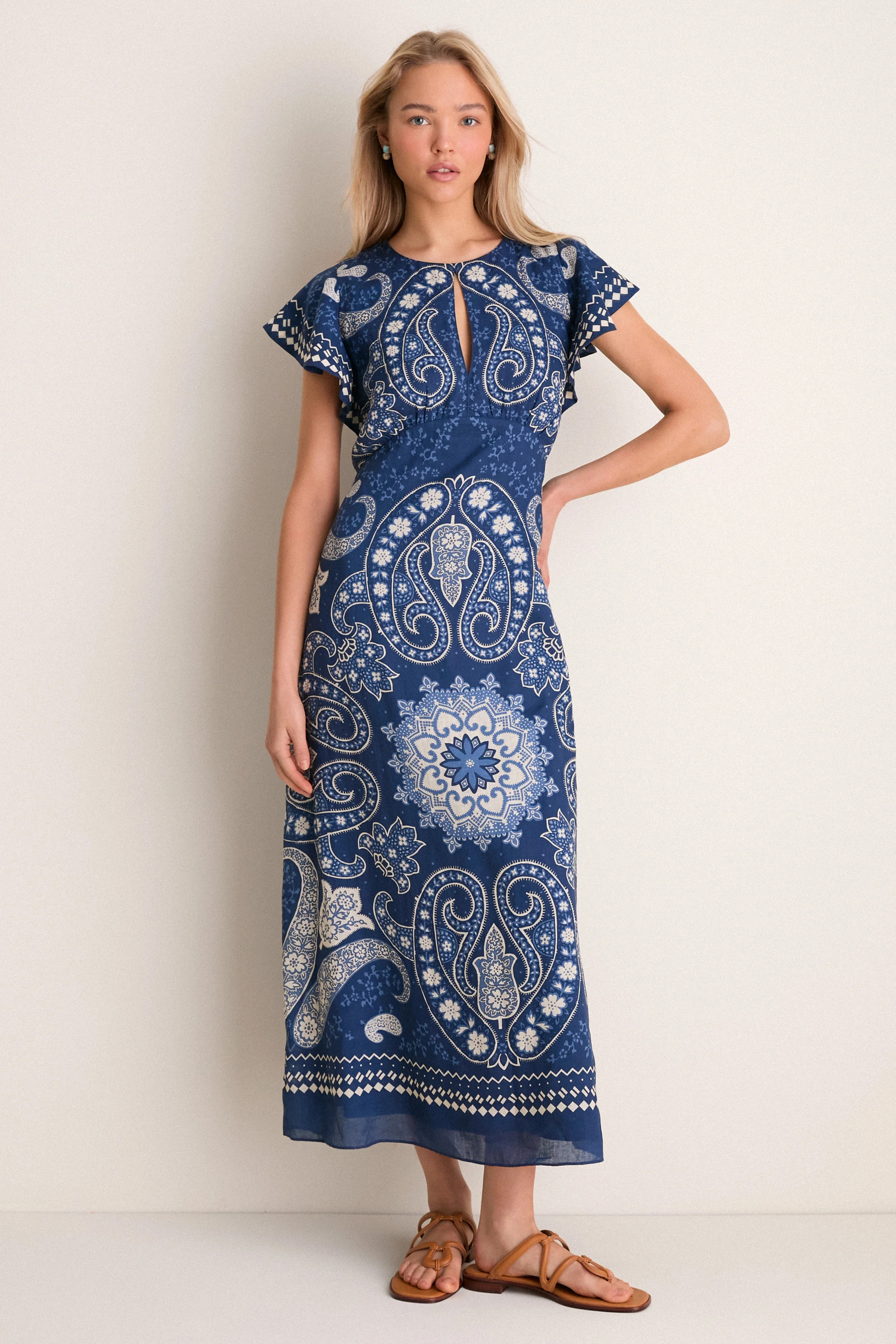 Navy Emelina Print Midi Dress | Tuckernuck (US)
