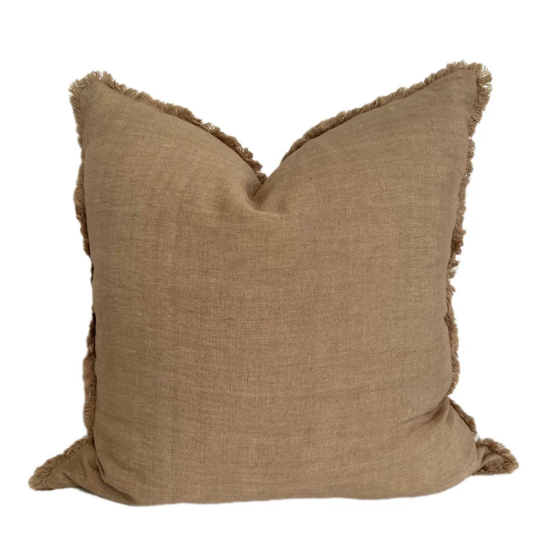 Sand Linen Pillow Cover Neutral Ochre Fringe Linen Pillow - Etsy | Etsy (US)