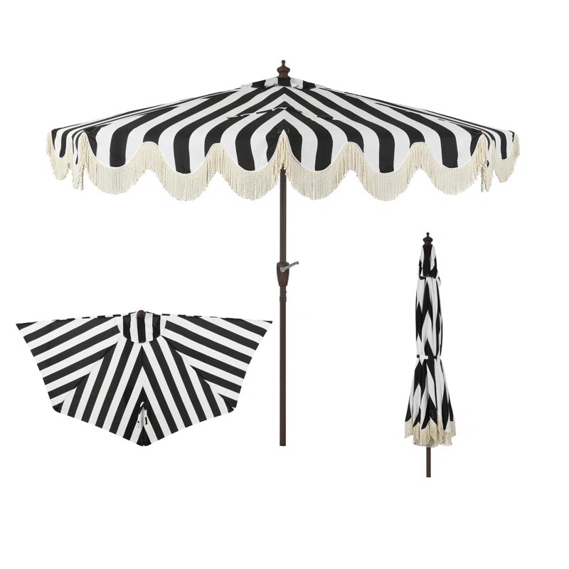 Tasheba 9 ft. Classic Scalloped Fringe Half Market Patio Umbrella with Crank, and UV Protection | Wayfair North America