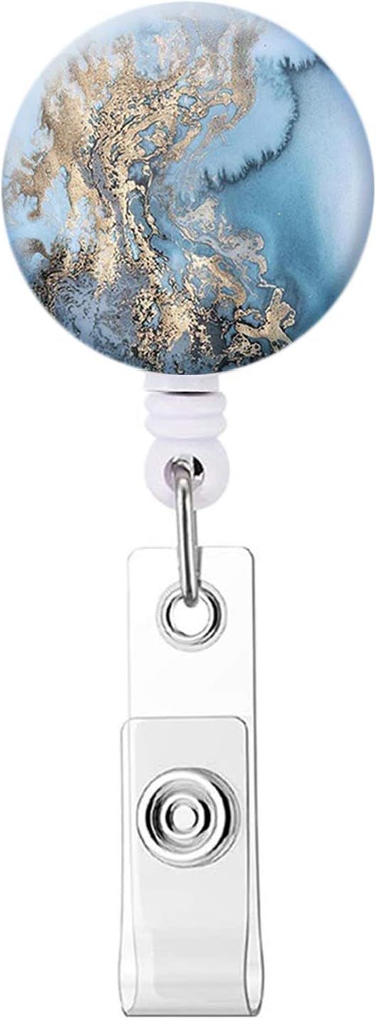 Blue Marble Retractable Badge Holder Reel Clip for Nurse & Students & Teachers & Volunteer | Amazon (US)