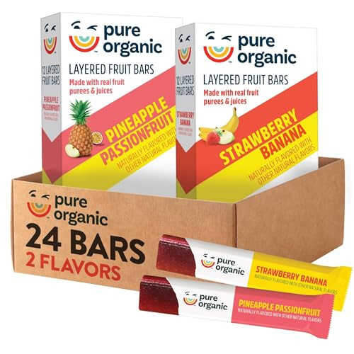 Pure Organic Layered Fruit Bars, Gluten Free, Vegan Fruit Snacks, Variety Pack, 12.4oz Box (24 Bars) | Amazon (US)