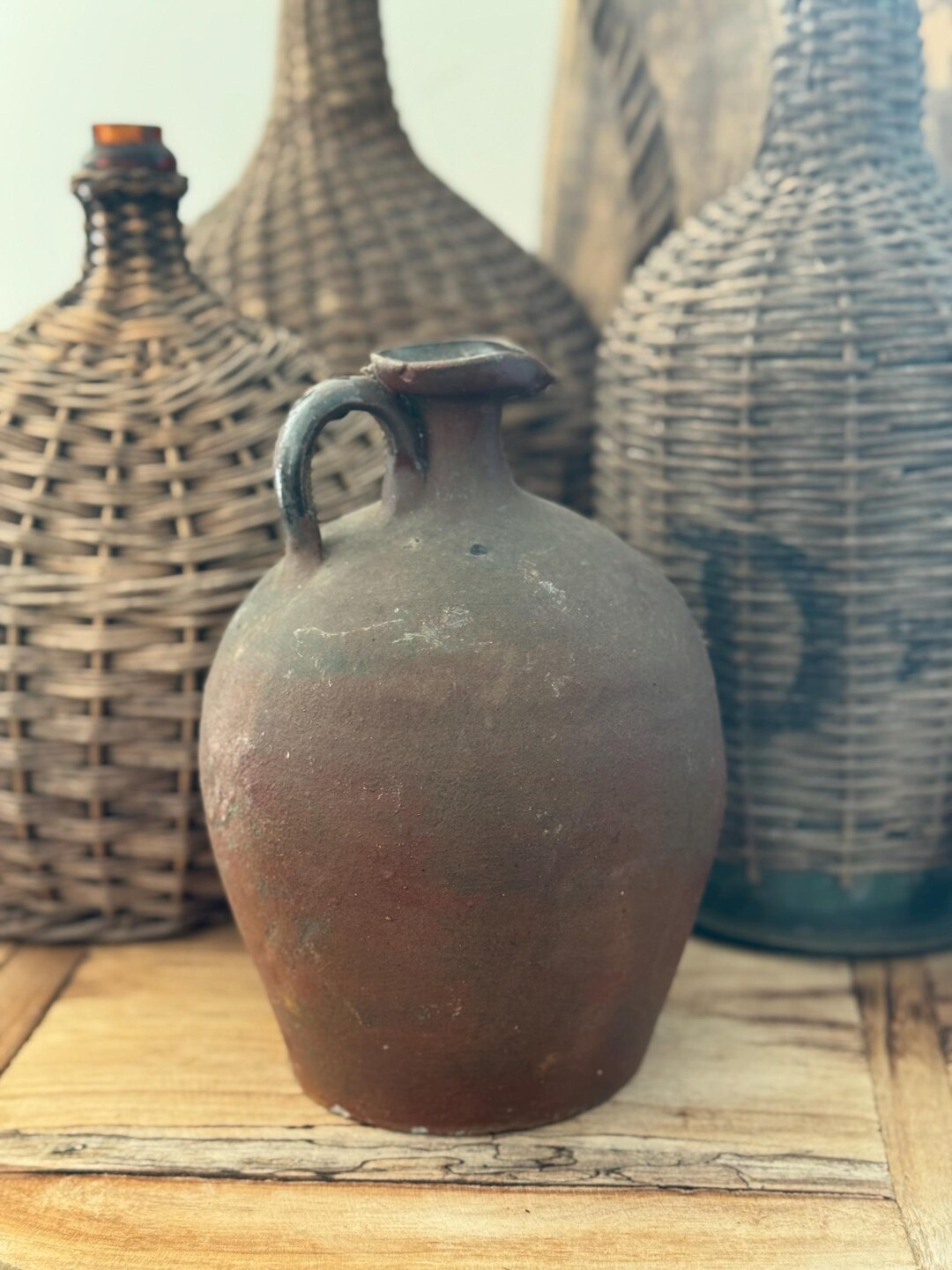 Antique French Stoneware Jug with Handle | Rustic European Olive Oil or Wine Vessel | Wabi Sabi P... | Etsy (US)