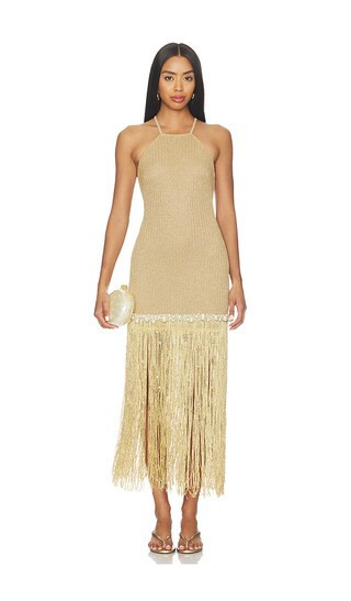 PatBO Aurea Crochet Midi Dress in Metallic Gold. - size 12 | Revolve Clothing (Global)