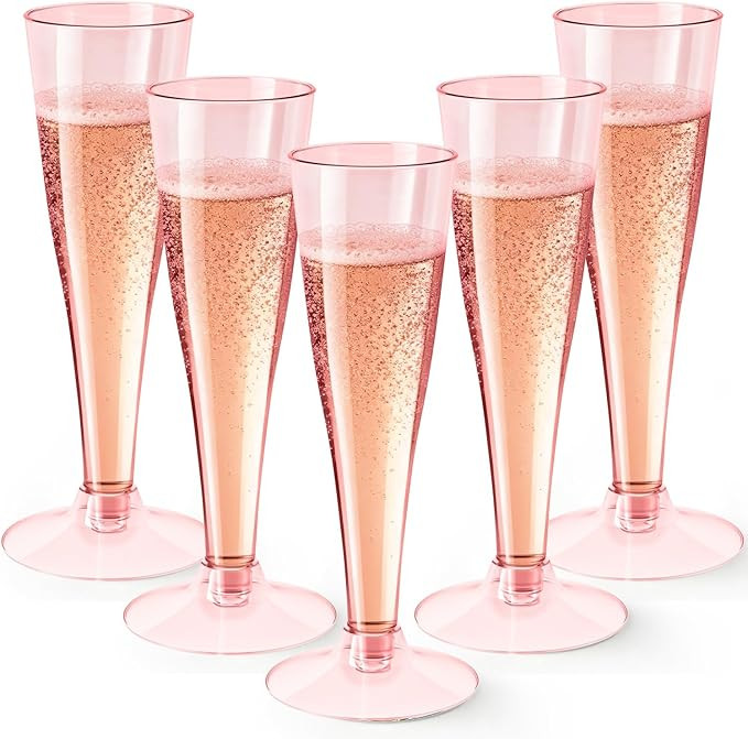 40 Pack Pink Champagne Flutes Plastic Wine Glasses Disposable, 4.5 Oz Clear Mimosa Glasses for 20... | Amazon (US)
