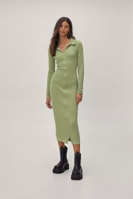 Zip Front Collar Midi Dress | Nasty Gal (US)