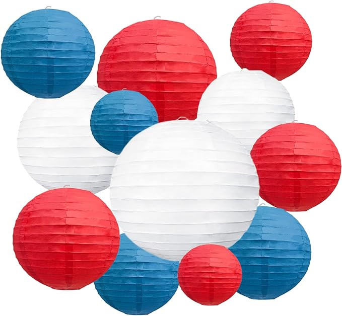 20Pcs Red Royal Blue White Paper Lanterns for Parties, 6” 8” 10” 12” Chinese Asian Hangin... | Amazon (US)
