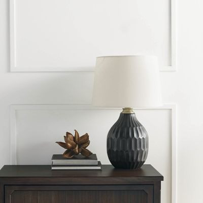 Chloe Table Lamp with Dimpled Ceramic Base & White Linen Shade | Frontgate