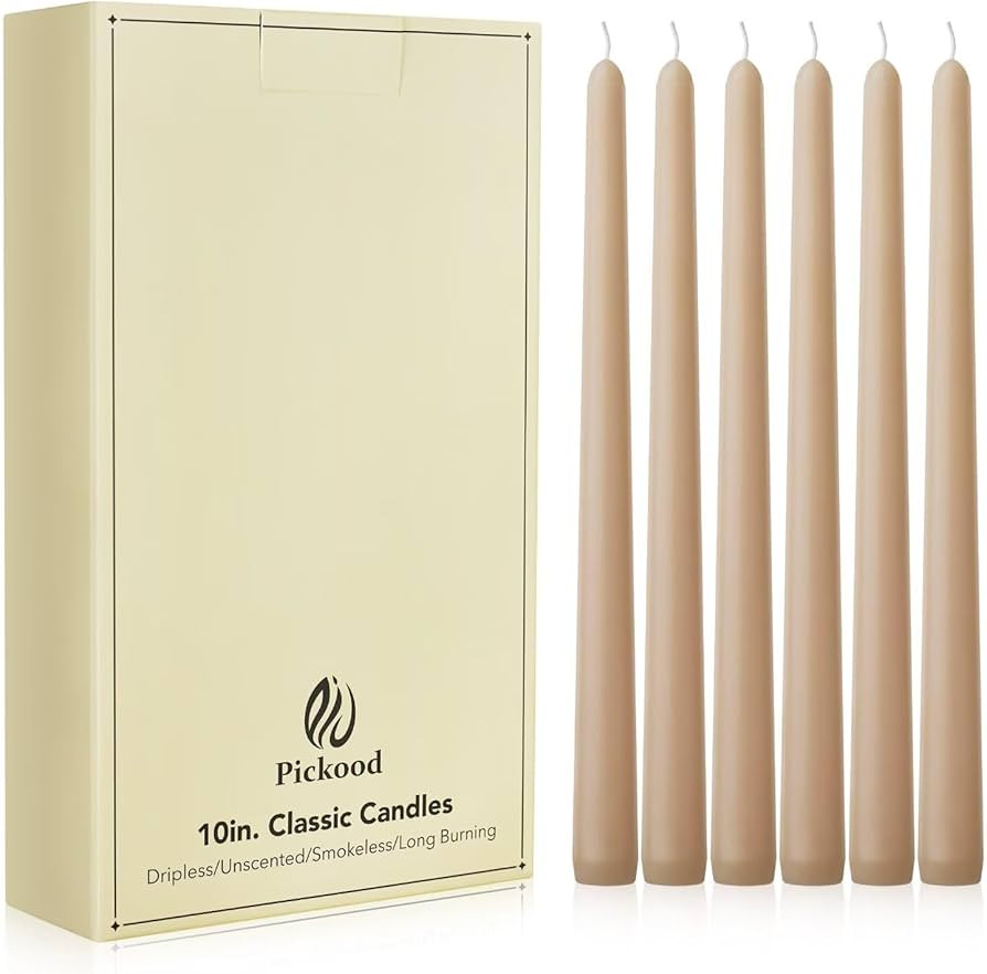 New Burning Formula Unscented Dripless 10-Inch Taper Candles Set of 12 - Beige, for Wedding, Dinn... | Amazon (US)