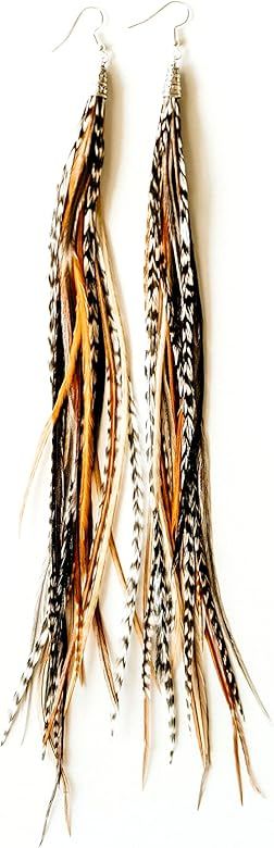 Feather Headz Bohemian handmade long lightweight feather dangle earrings for women | Amazon (US)