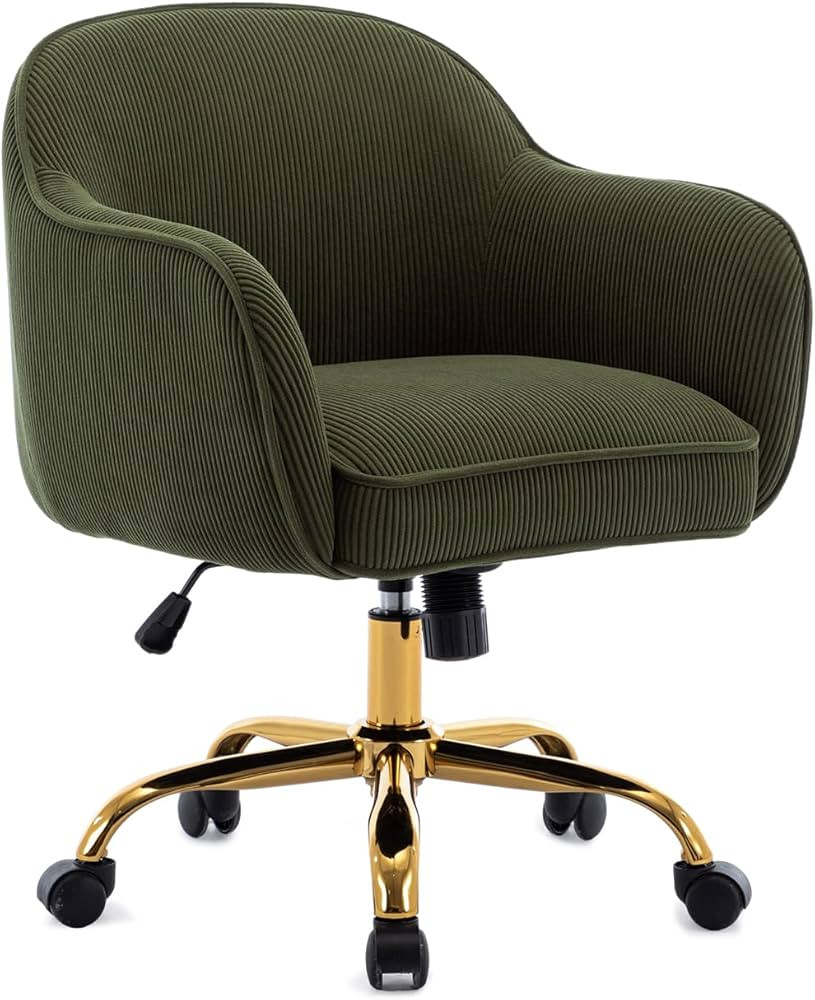 Home Office Desk Chair with Arms Gold Wheels Modern Velvet Upholstered Rolling Computer Chair Mid... | Amazon (US)