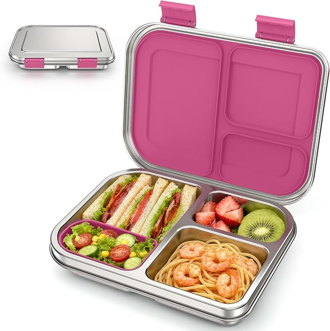 BABHAMNESS Stainless Steel Bento Box Kids, 3 Compartments Leak Proof Metal Bento Lunch Box, 304 S... | Amazon (US)