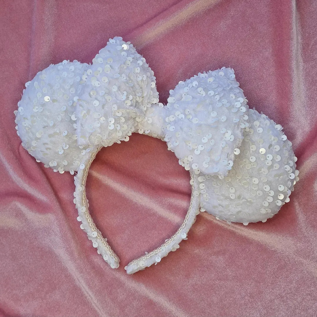 White Sequin Mouse Ears | Bridal Mouse Headband | Sparkly Minnie Ears | Disney Bride | Wedding Ho... | Etsy (Global)