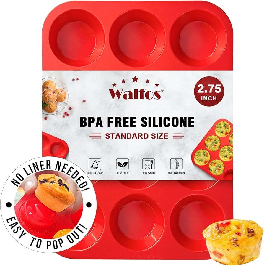Walfos Silicone Muffin Pan - 12 Cups Regular Silicone Cupcake Pan, Non-stick Silicone Great for M... | Amazon (US)
