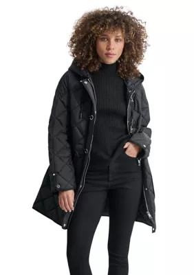 DKNY Women's Quilted Jacket with Metal Toggle Detail, Black, Small | Belk