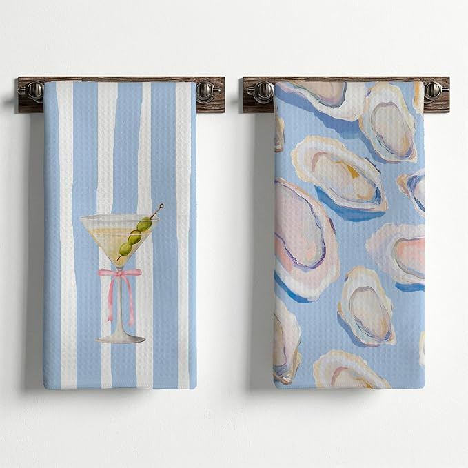 Coastal Oyster Shell and Martini Kitchen Towels Dishcloth, Coastal Seafood Cocktail Hand Towels f... | Amazon (US)