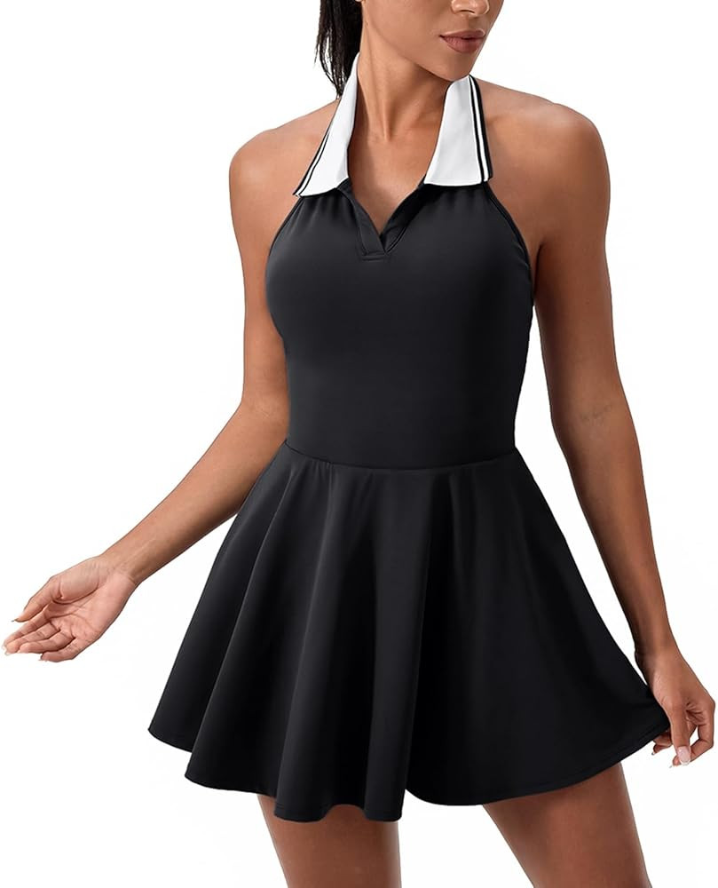 Ukaste Women's Unlined Collared Halter Tennis Dress - Backless Pickleball Golf Athletic Dresses f... | Amazon (US)