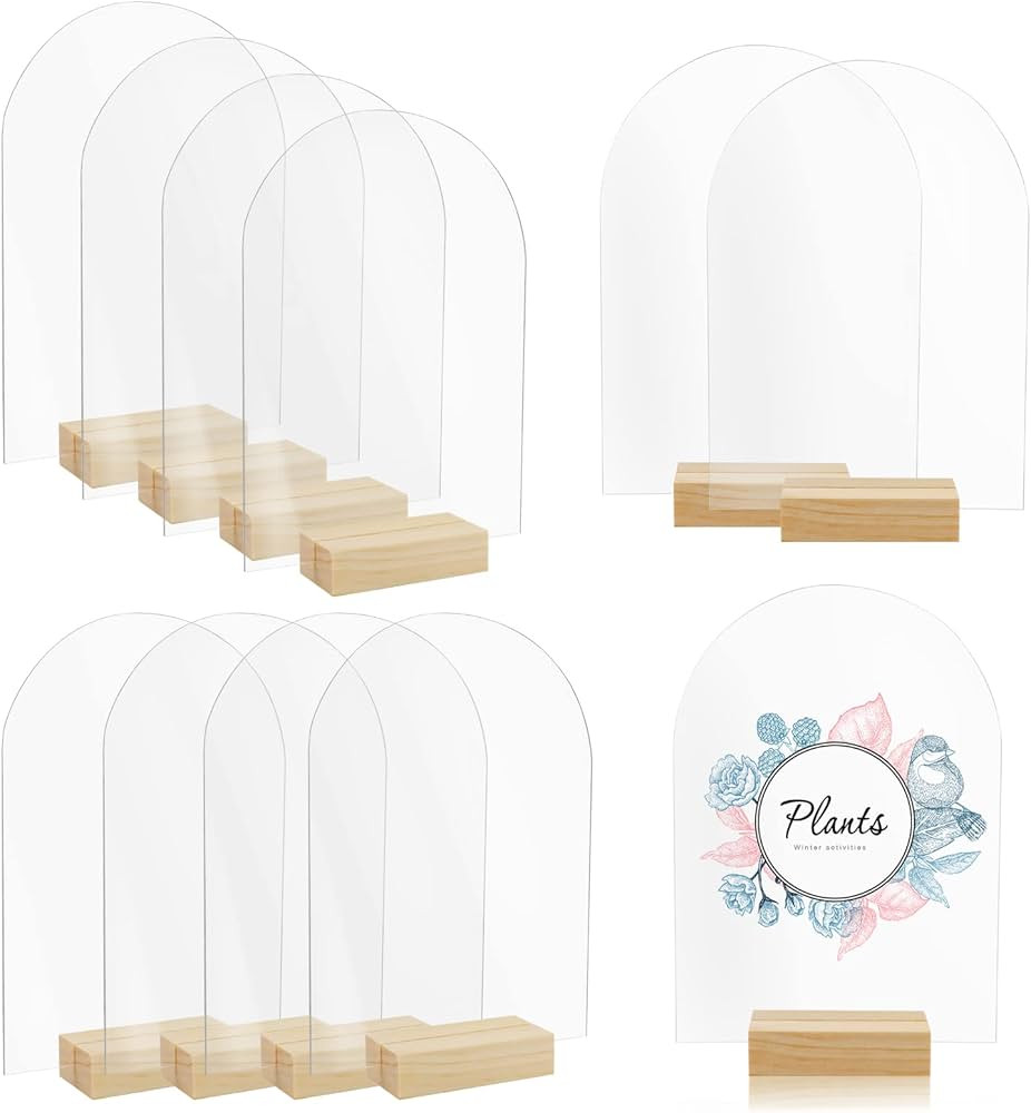Bercoor 10 Pack 5x7 Inch Blank Clear Arch Acrylic Sign with Wooden Stands, Arched Round Top Acryl... | Amazon (US)