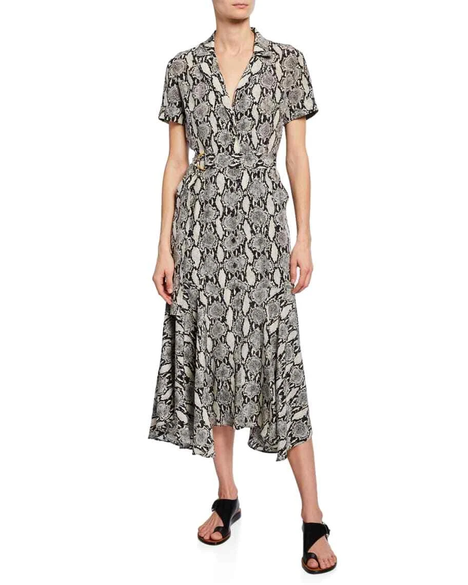 A.L.C Clarkson Snakeskin-print Midi Shirtdress Silk Belted size 4  | eBay | eBay US