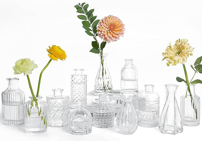UPBUD Clear Glass Bud Vases Set of 12, Mini Flower Vase for Centerpieces, Small Vases in Bulk for... | Amazon (US)