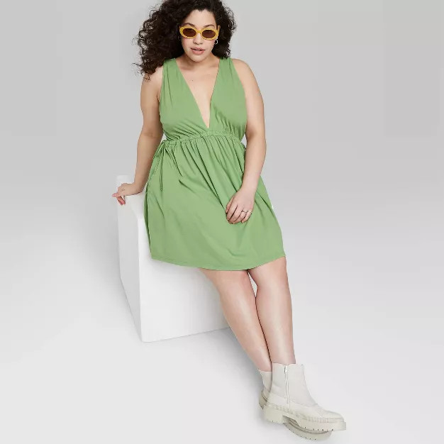 Women's Sleeveless Tie Waist Knit Botanical Dyed Babydoll Dress - Wild Fable™ | Target