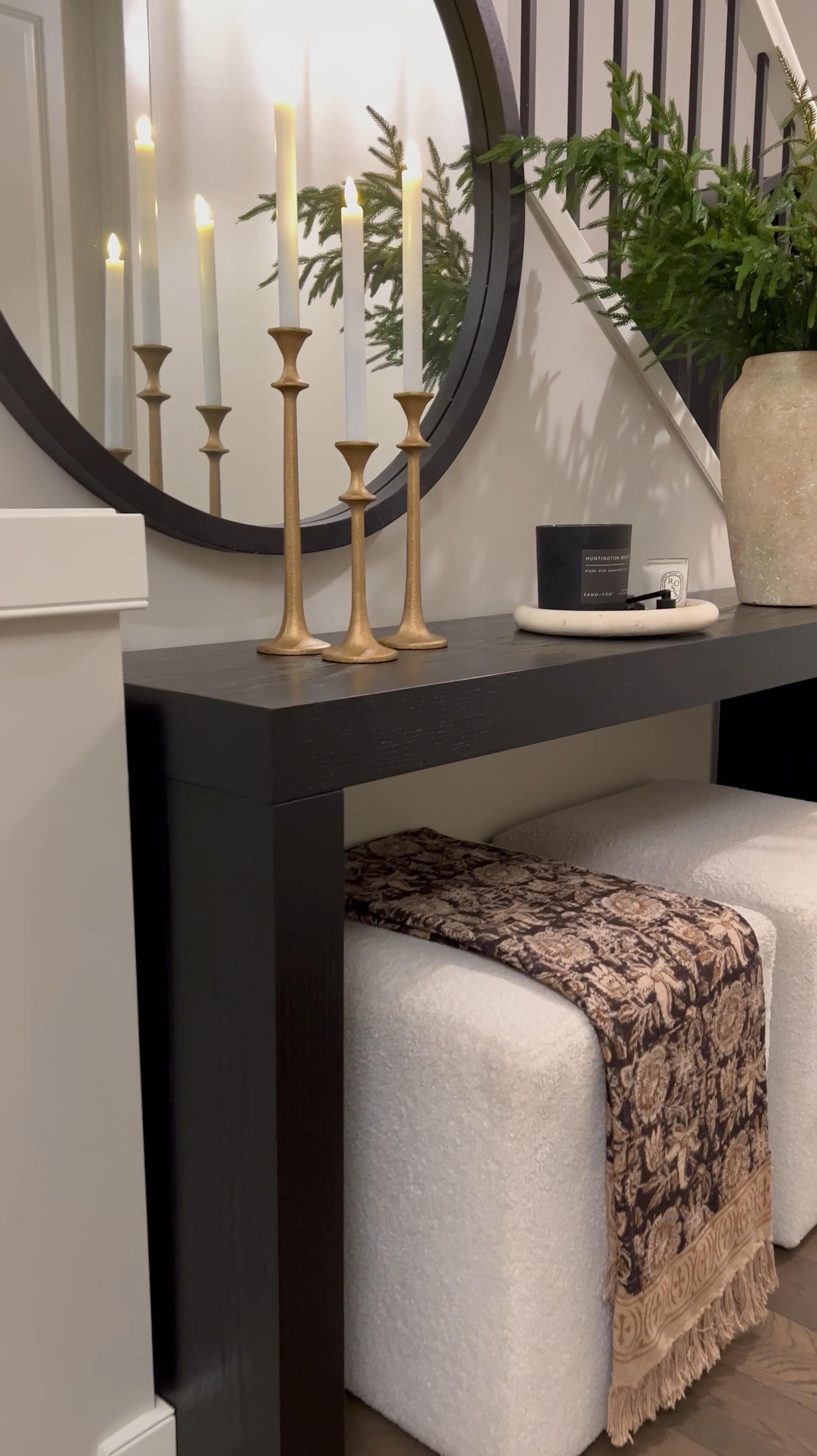 Christmas is just around the corner can you believe?! 😆 I styled this cream ceramic vase with Norfolk pine stems. These sell out fast so hurry and grab yours! 😜 …

Black console table
Round black mirror
Set of 3 candle holders 

#LTKHoliday #LTKHome #LTKVideo