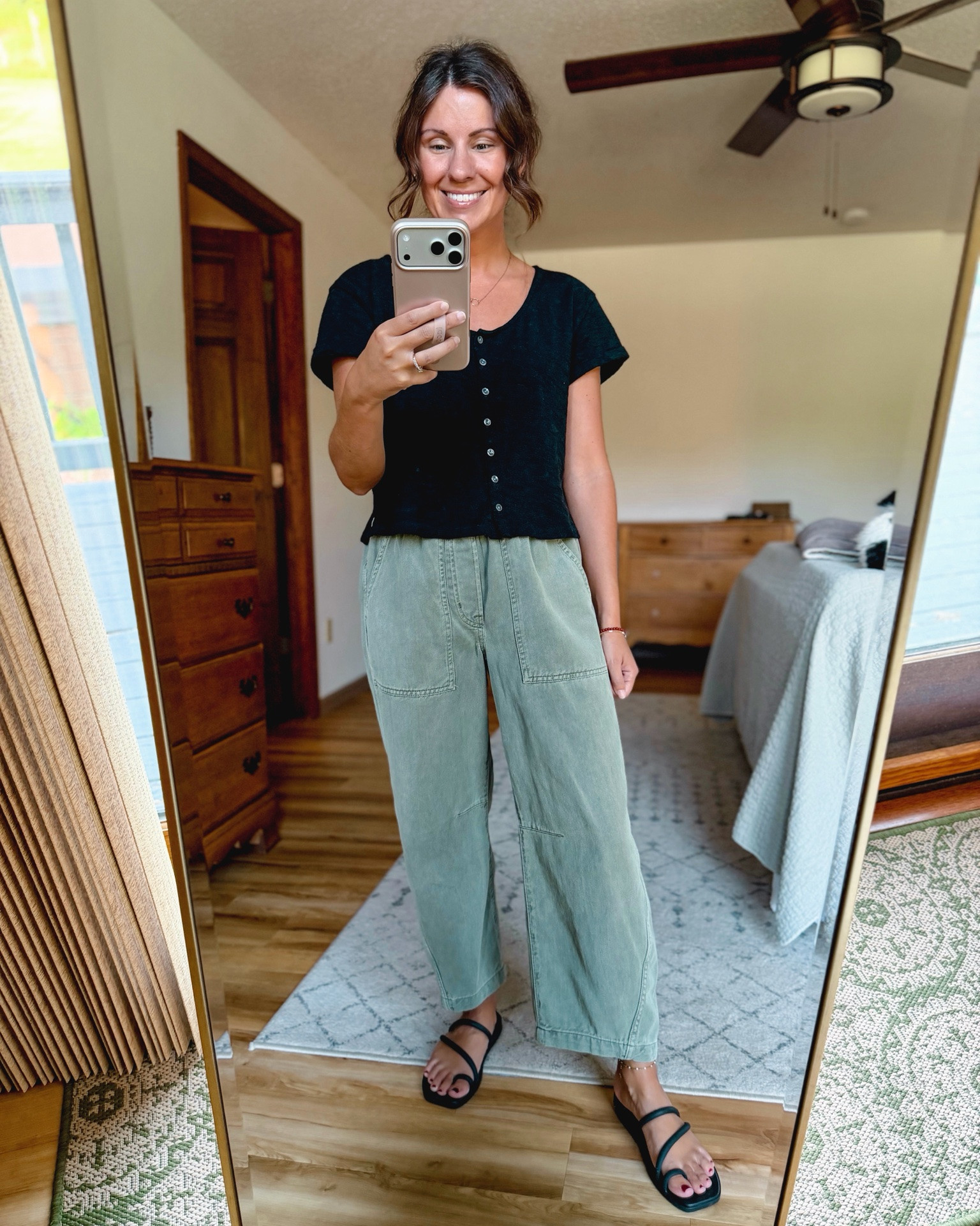 xs in my top (100% cotton!) and XS short/petite in my pants (these are exact! The listing pic makes them look like joggers, but the bottom actually looks like my picture) and size 6 in my croc sandals. My grey crewneck sweatshirt is size xs.

#LTKPetite #LTKgrwm #LTKootd