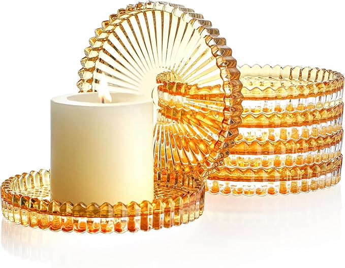 Set of 6 Yellow Glass Pillar Candle Holder,Glass Candle Stand for Pillar Candles, Candle Plate Ch... | Amazon (US)