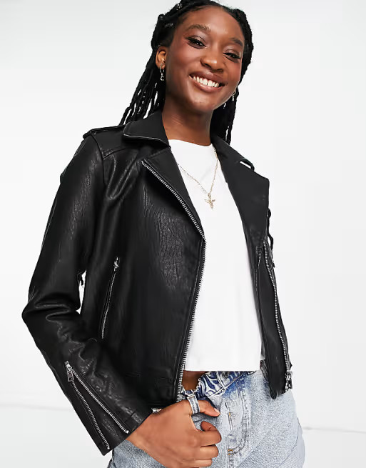 Topshop faux leather biker jacket in black | ASOS (Global)